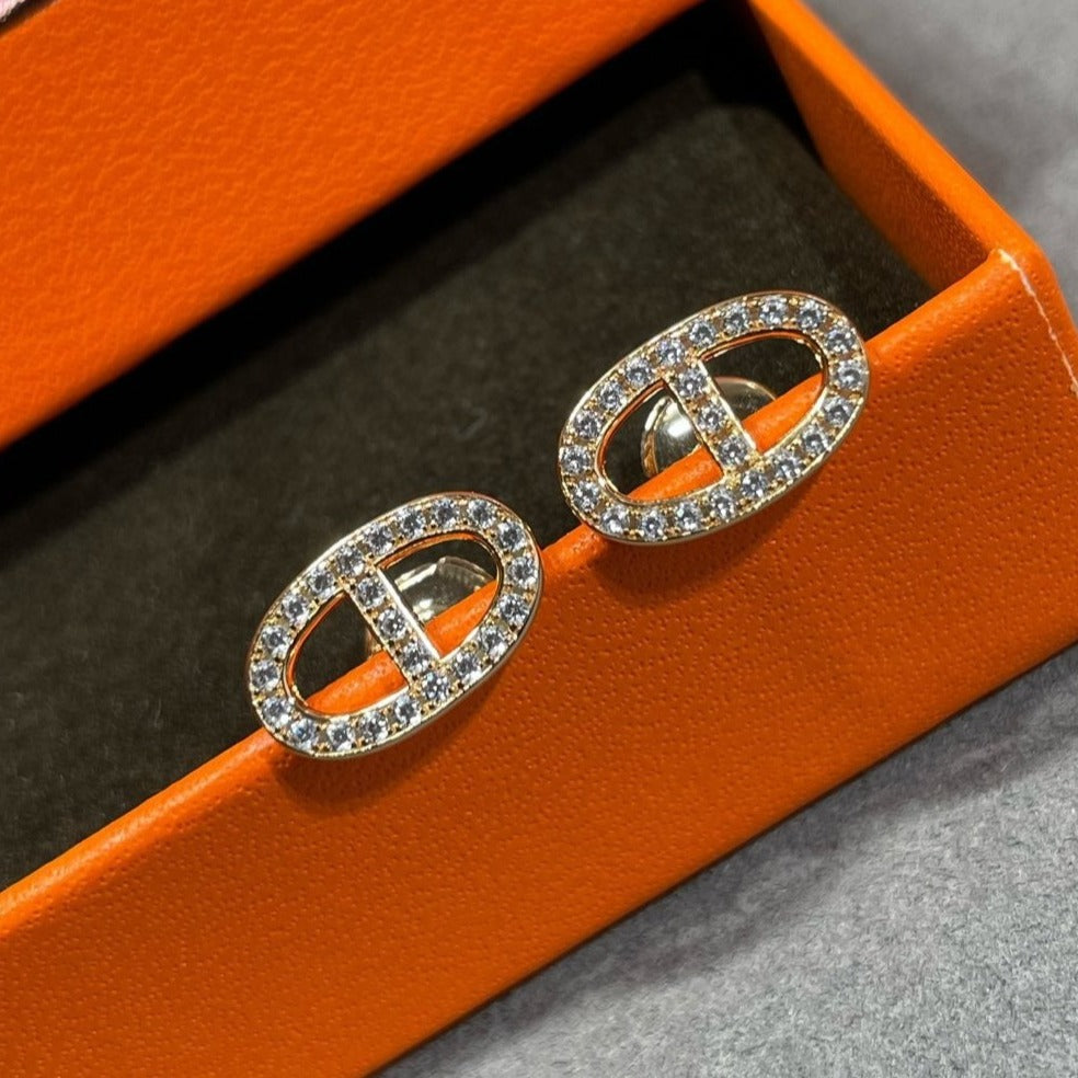 [Stars Jewelry]HM FULL DIAMOND PIG NOSE STUD EARRINGS