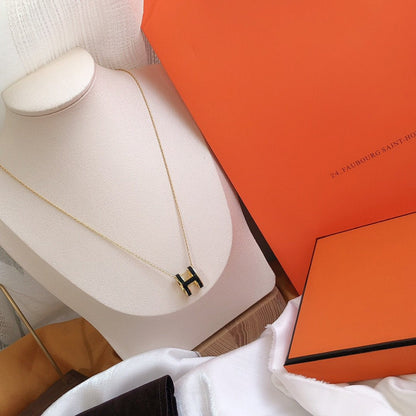 [Stars Jewelry]HM CLIC BLACK ENAMEL GOLD NECKLACE
