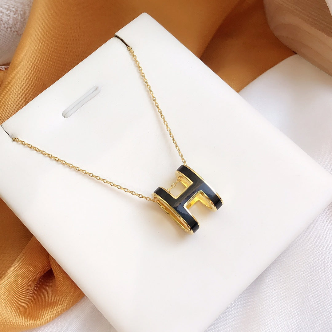 [Stars Jewelry]HM CLIC BLACK ENAMEL GOLD NECKLACE