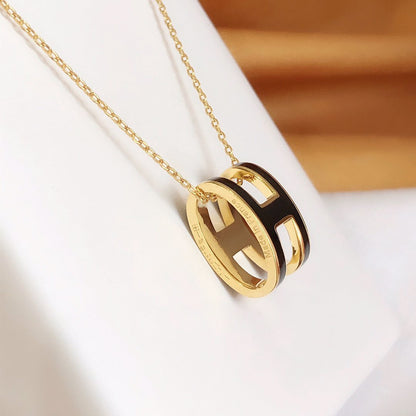 [Stars Jewelry]HM CLIC BLACK ENAMEL GOLD NECKLACE