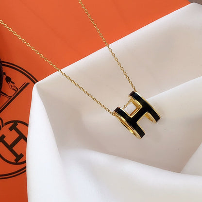 [Stars Jewelry]HM CLIC BLACK ENAMEL GOLD NECKLACE