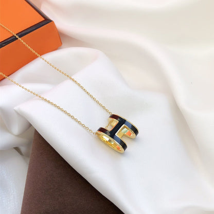 [Stars Jewelry]HM CLIC BLACK ENAMEL GOLD NECKLACE