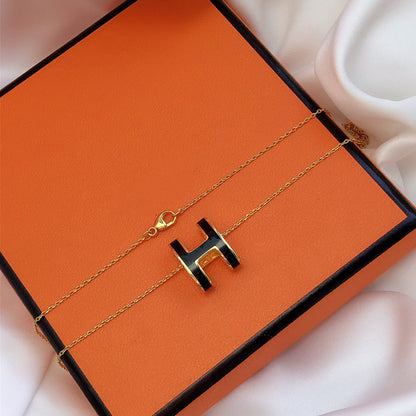 [Stars Jewelry]HM CLIC BLACK ENAMEL GOLD NECKLACE