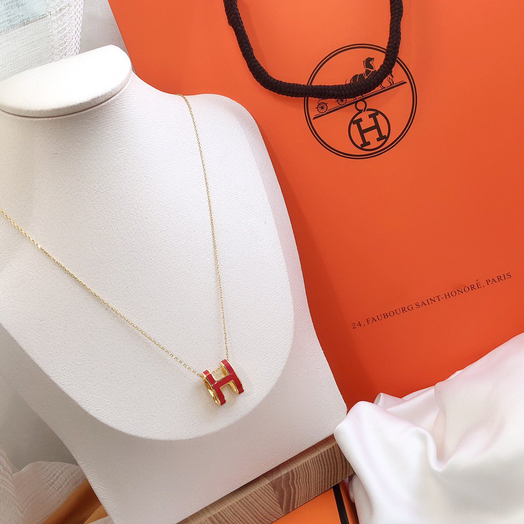 [Stars Jewelry]HM CLIC RED ENAMEL GOLD NECKLACE