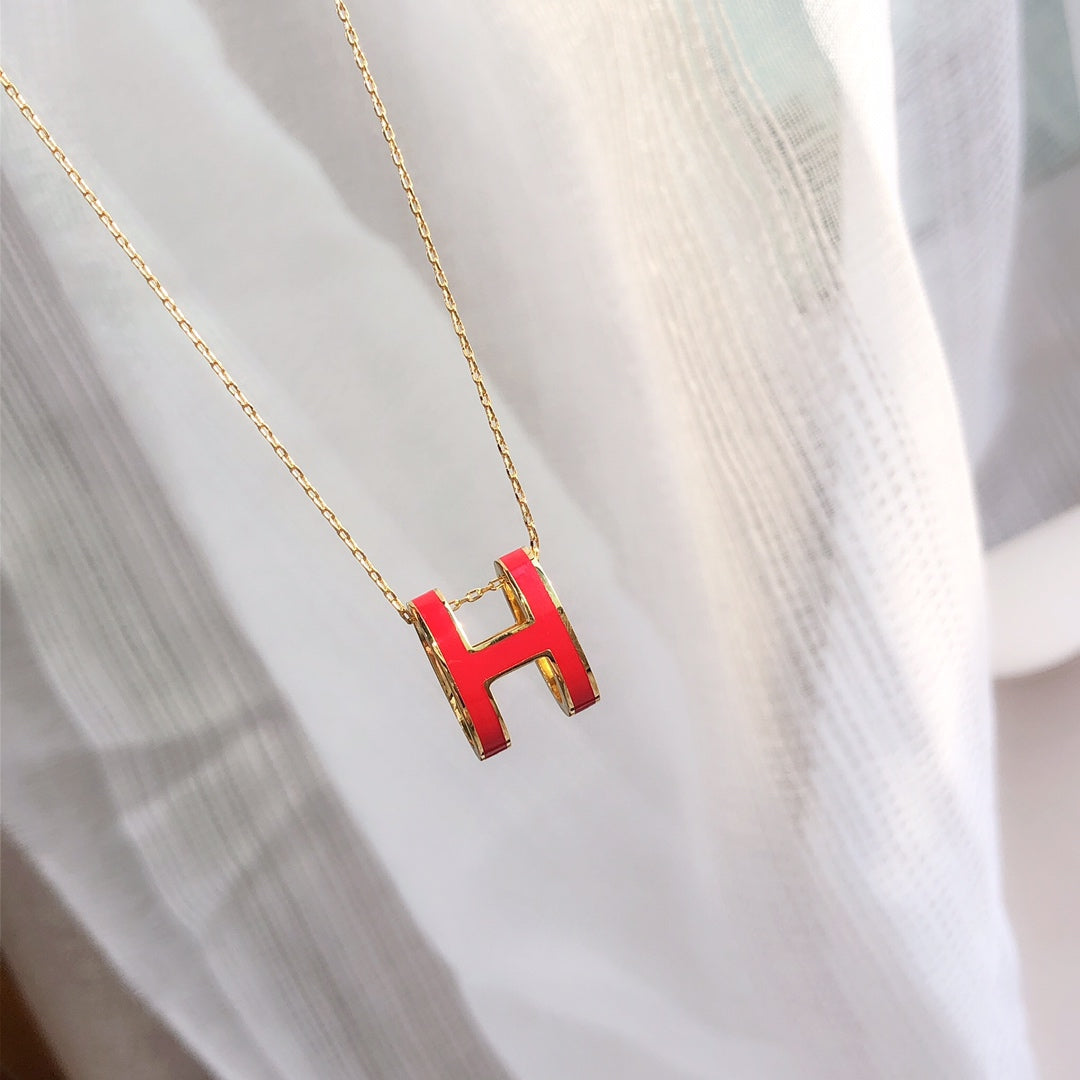 [Stars Jewelry]HM CLIC RED ENAMEL GOLD NECKLACE
