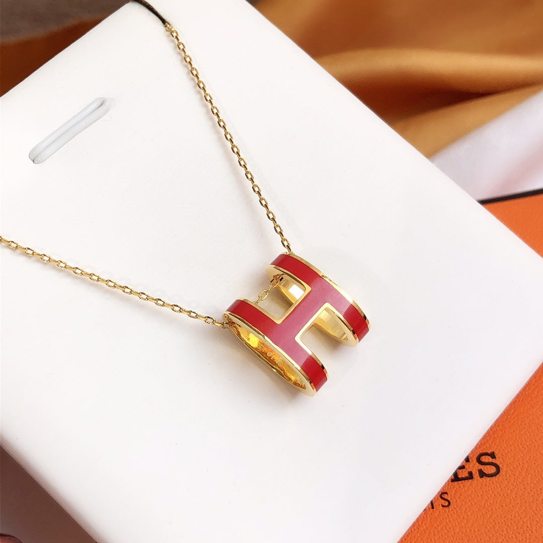 [Stars Jewelry]HM CLIC RED ENAMEL GOLD NECKLACE