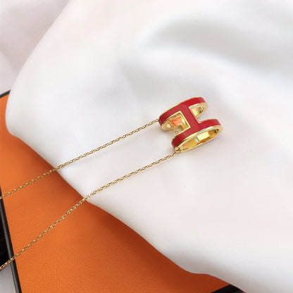 [Stars Jewelry]HM CLIC RED ENAMEL GOLD NECKLACE