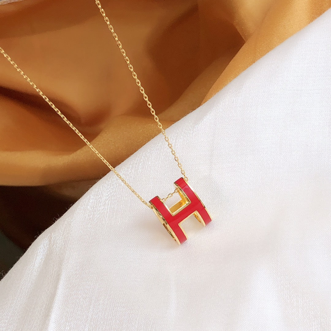 [Stars Jewelry]HM CLIC RED ENAMEL GOLD NECKLACE