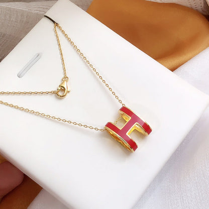 [Stars Jewelry]HM CLIC RED ENAMEL GOLD NECKLACE