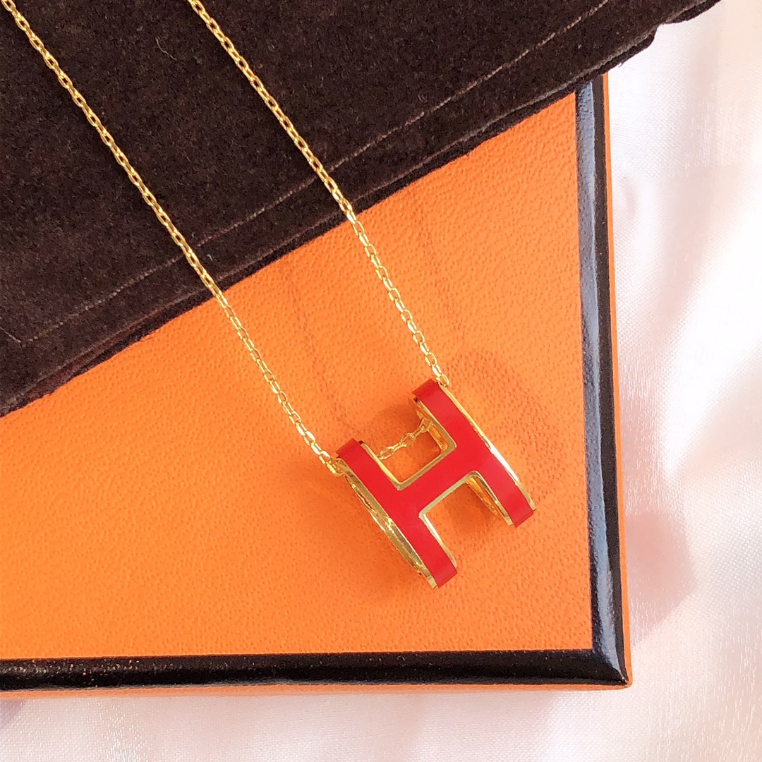 [Stars Jewelry]HM CLIC RED ENAMEL GOLD NECKLACE