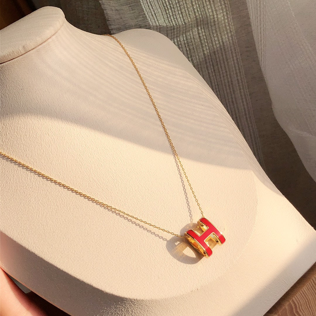 [Stars Jewelry]HM CLIC RED ENAMEL GOLD NECKLACE