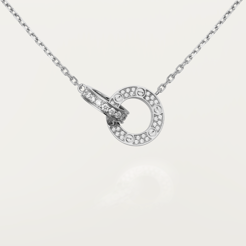 [Stars Jewelry]LOVE 7.6MM NECKLACE ROSE GOLD AND SILVER  FULL DIAMOND