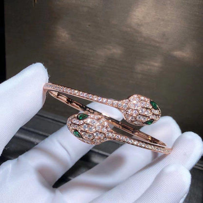 [Stars Jewelry]SERPENTI BRACELET PINK GOLD MALACHITE DIAMOND DOUBLE SNAKE