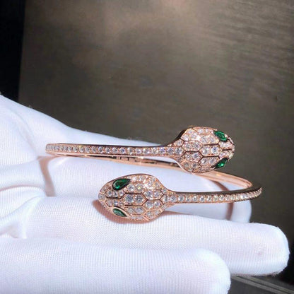 [Stars Jewelry]SERPENTI BRACELET PINK GOLD MALACHITE DIAMOND DOUBLE SNAKE