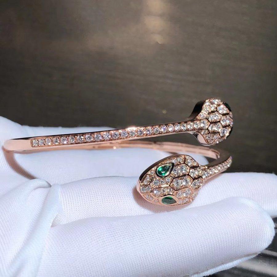 [Stars Jewelry]SERPENTI BRACELET PINK GOLD MALACHITE DIAMOND DOUBLE SNAKE