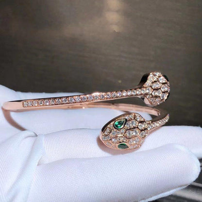 [Stars Jewelry]SERPENTI BRACELET PINK GOLD MALACHITE DIAMOND DOUBLE SNAKE