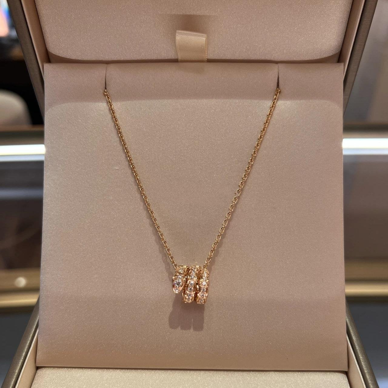 [Stars Jewelry]SERPENTI PINK GOLD NECKLACE DOUBLE RING DIAMOND