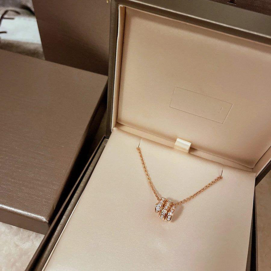 [Stars Jewelry]SERPENTI PINK GOLD NECKLACE DOUBLE RING DIAMOND