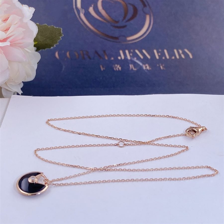 [Stars Jewelry]AMULETTE ROSE GOLD ONYX NECKLACE