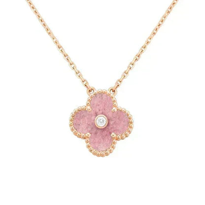 [Stars Jewelry]CLOVER 15MM DIAMOND RHODONITE NECKLACE
