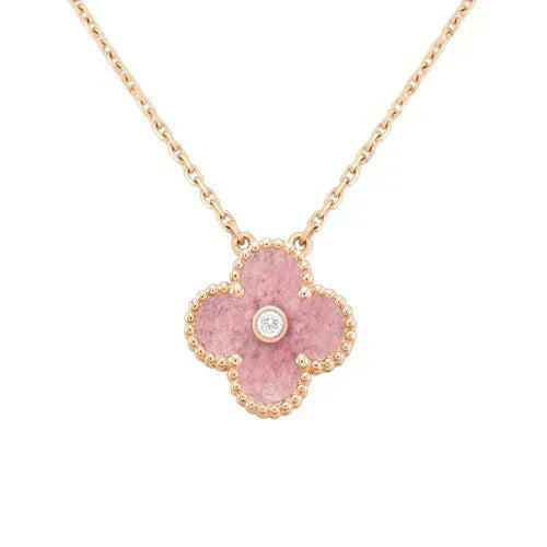 [Stars Jewelry]CLOVER 15MM DIAMOND RHODONITE NECKLACE