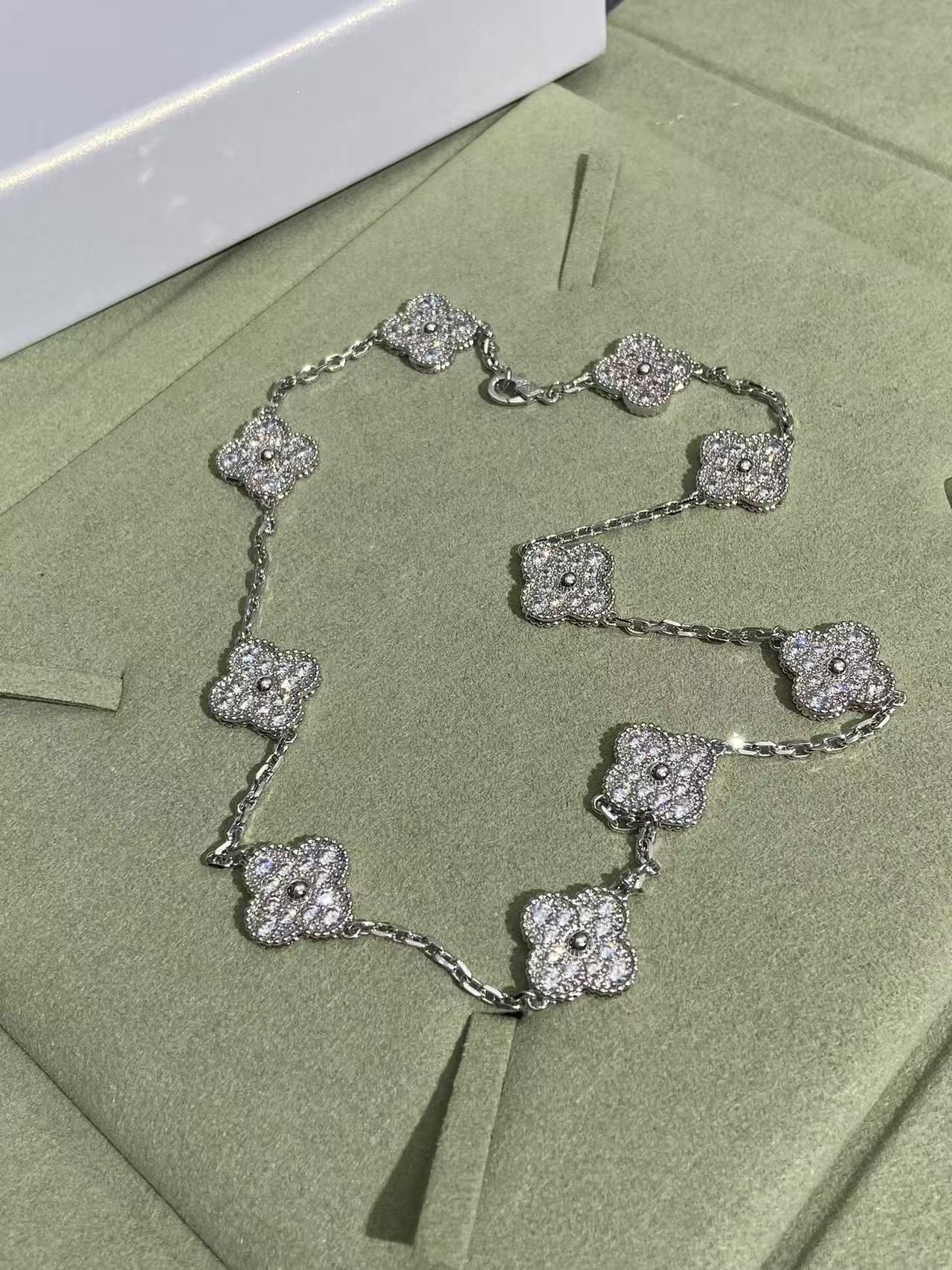 [Stars Jewelry]CLOVER 10 MOTIFS  FULL DIAMOND NECKLACE