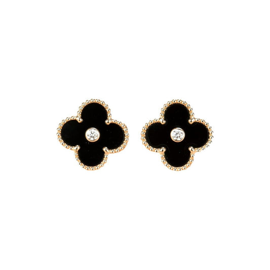 [Stars Jewelry]CLOVER MEDIUM 1 MOTIFS ONYX DIAMOND EARRINGS