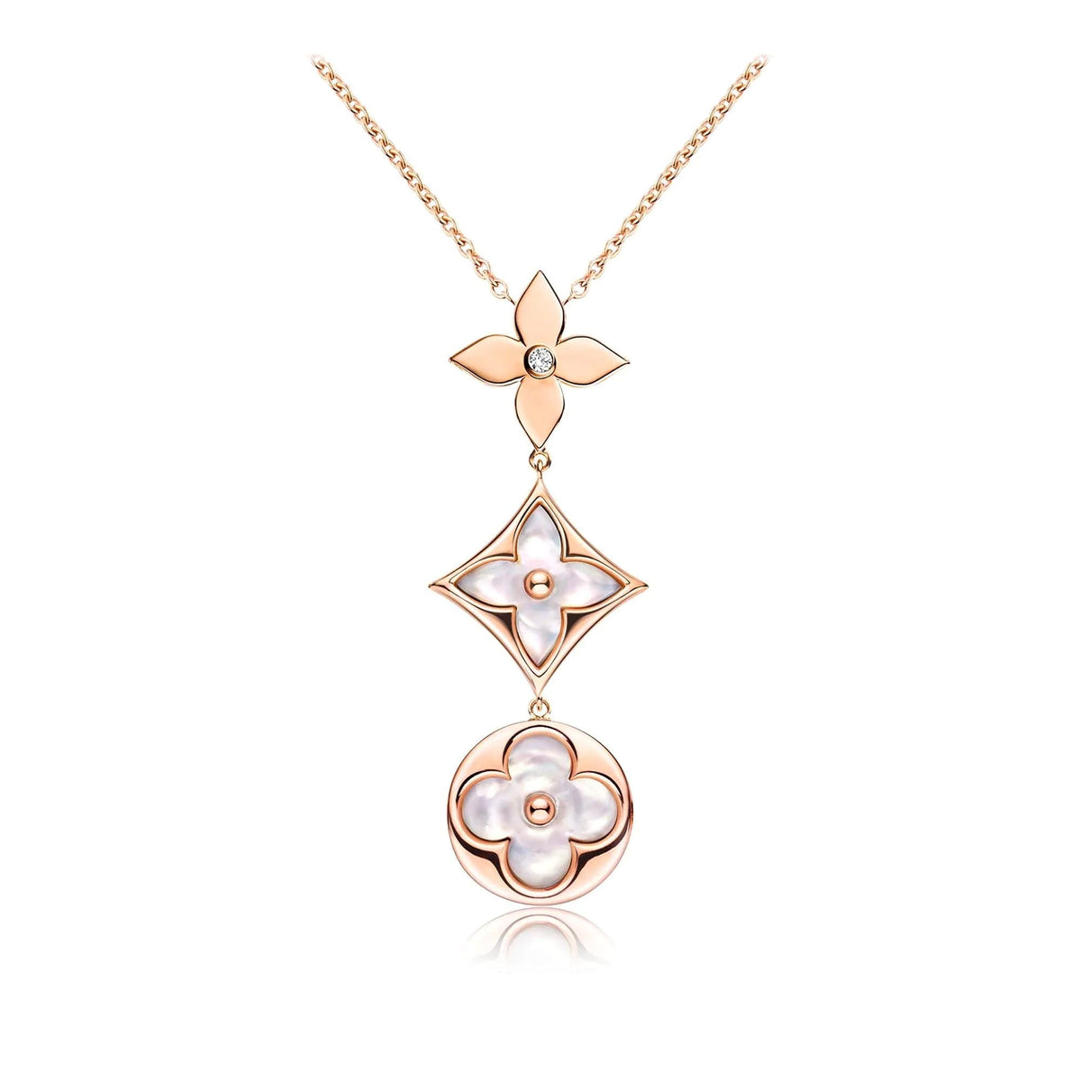 [Stars Jewelry]COLOR BLOSSOM LARIAT NECKLACE PINK GOLD WHITE MOTHER PEARL AND DIAMOND