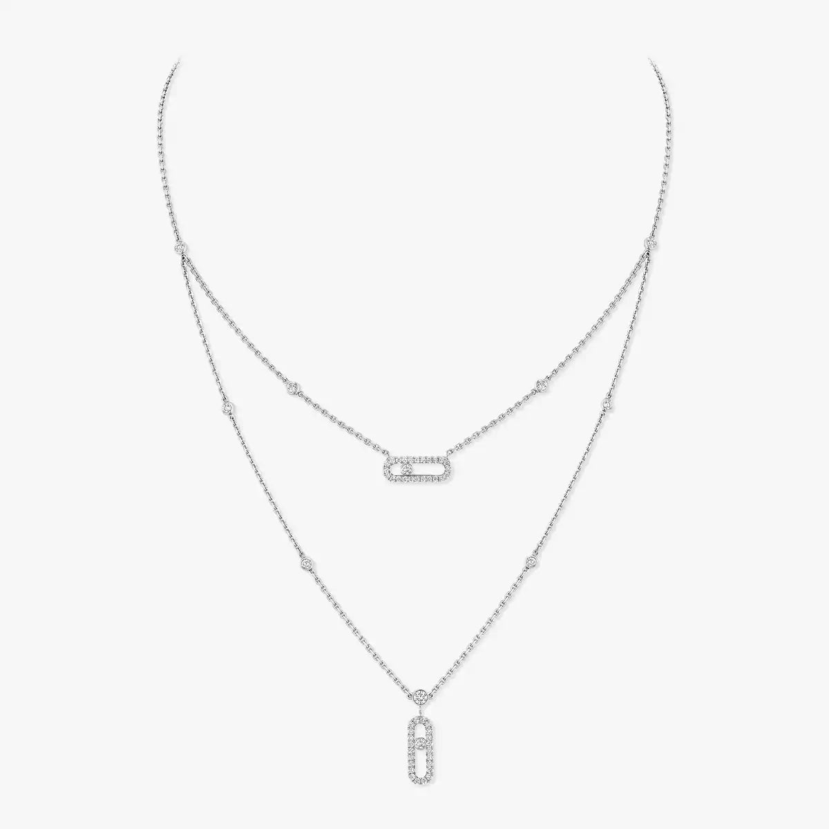 [Stars Jewelry]2 Rows Rose Gold Diamond Pave_ Necklace Move Uno