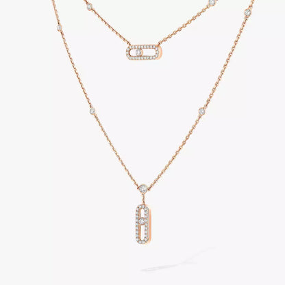 [Stars Jewelry]2 Rows Rose Gold Diamond Pave_ Necklace Move Uno