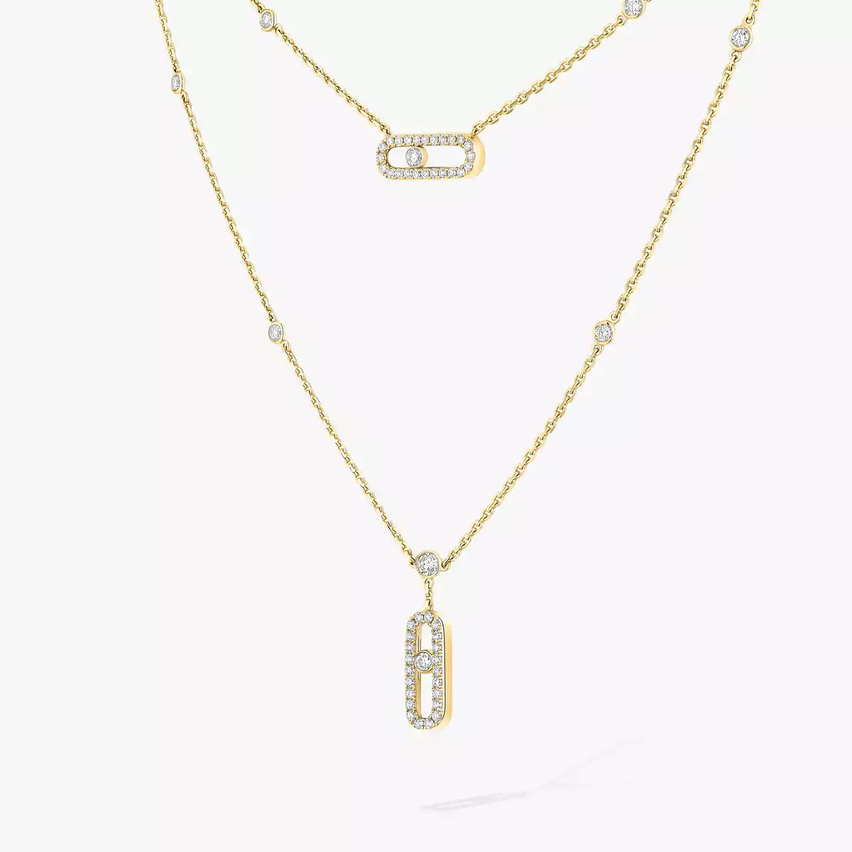 [Stars Jewelry]2 Rows Rose Gold Diamond Pave_ Necklace Move Uno
