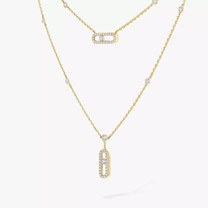 [Stars Jewelry]2 Rows Rose Gold Diamond Pave_ Necklace Move Uno