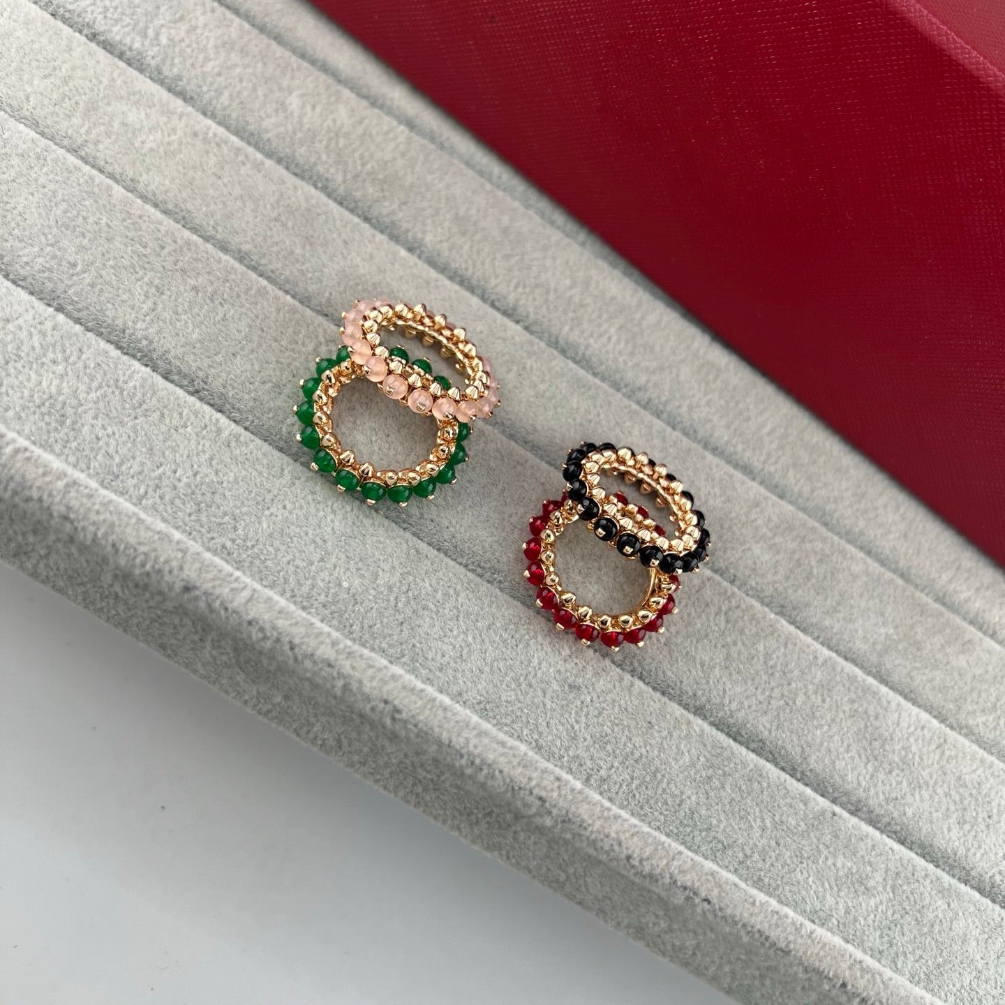 [Stars Jewelry]PYRAMID COLORED STONE STUD RING