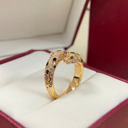 [Stars Jewelry]FULL DIAMOND DOUBLE LEOPARD HEAD RING