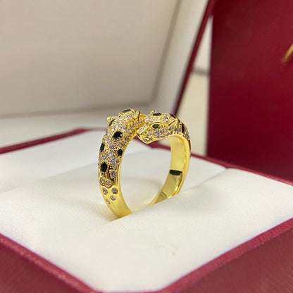 [Stars Jewelry]FULL DIAMOND DOUBLE LEOPARD HEAD RING