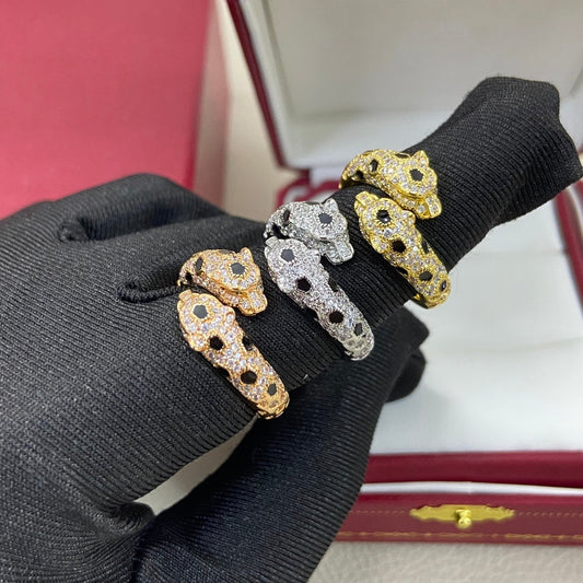 [Stars Jewelry]FULL DIAMOND DOUBLE LEOPARD HEAD RING