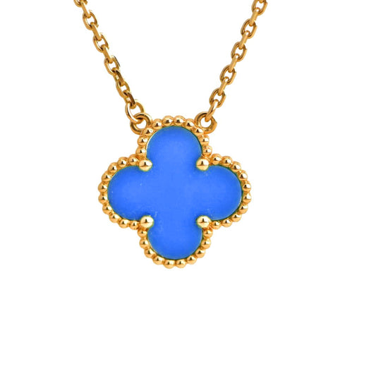 [Stars Jewelry]CLOVER 15MM BLUE AGATE NECKLACE
