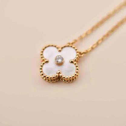 [Stars Jewelry]CLOVER 15MM DIAMOND WHITE FRITILLARIA NECKLACE