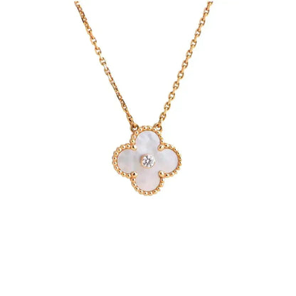 [Stars Jewelry]CLOVER 15MM DIAMOND WHITE FRITILLARIA NECKLACE