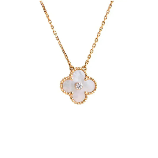 [Stars Jewelry]CLOVER 15MM DIAMOND WHITE FRITILLARIA NECKLACE