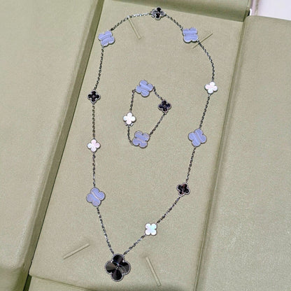 [Stars Jewelry]DETACHABLE CLOVER 15(11+4) FLOWER SILVER NECKLACE SET