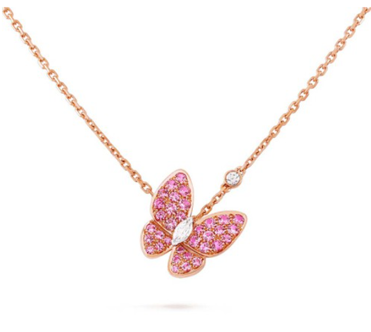 [Stars Jewelry]BUTTERFLY RED DIAMOND ROSE GOLD NECKLACE