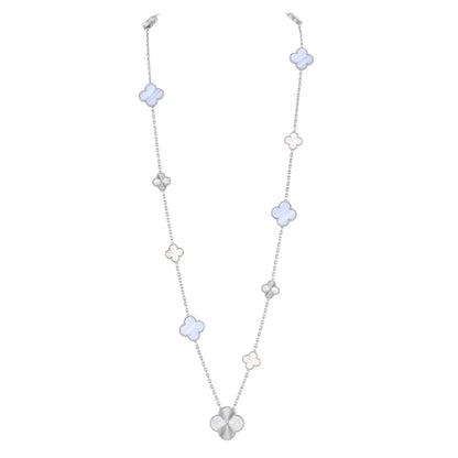 [Stars Jewelry]DETACHABLE CLOVER 15(11+4) FLOWER SILVER NECKLACE SET