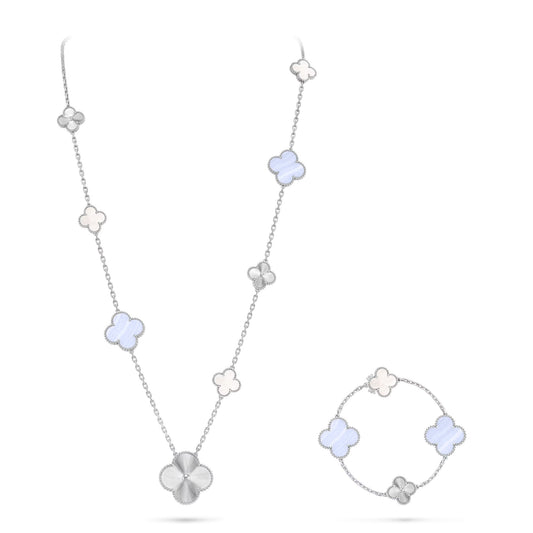 [Stars Jewelry]DETACHABLE CLOVER 15(11+4) FLOWER SILVER NECKLACE SET