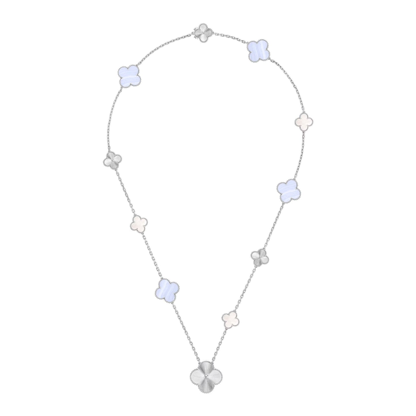 [Stars Jewelry]DETACHABLE CLOVER 15(11+4) FLOWER SILVER NECKLACE SET