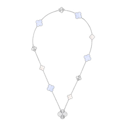 [Stars Jewelry]DETACHABLE CLOVER 15(11+4) FLOWER SILVER NECKLACE SET