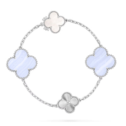 [Stars Jewelry]DETACHABLE CLOVER 15(11+4) FLOWER SILVER NECKLACE SET