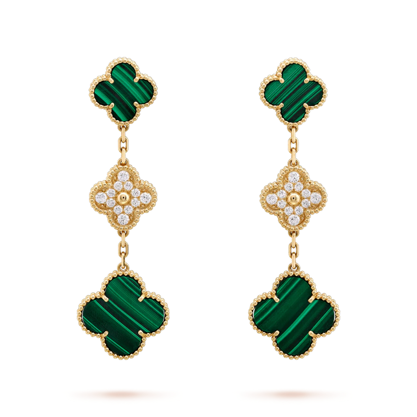 [Stars Jewelry]CLOVER EARRINGS GOLD MALACHITE DIAMOND 3 MOTIF