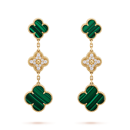 [Stars Jewelry]CLOVER EARRINGS GOLD MALACHITE DIAMOND 3 MOTIF