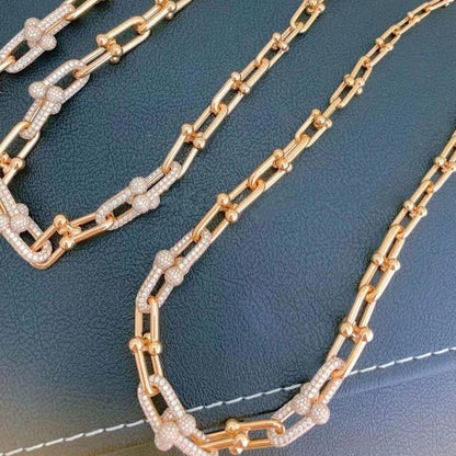 [Stellar jewels]HARDWEAR GRADUATED LINK NECKLACE ROSE GOLD WITH PAVE DIAMONDS